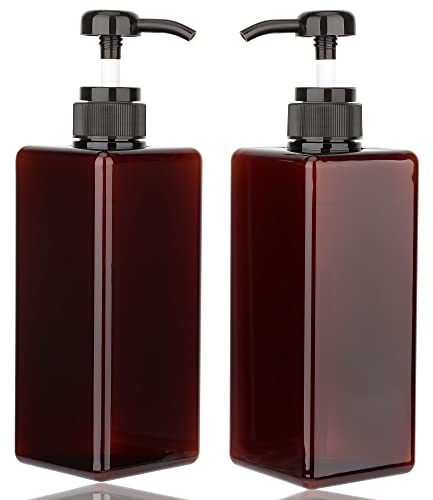 Jansburg 2Pack 22oz/650ml Pump Bottle Dispenser Refillable Square Plastic Lotion Dispenser Empty Lotion Pump Bottle Empty Refillable Liquid Container for Soap Lotion Shampoo Amber