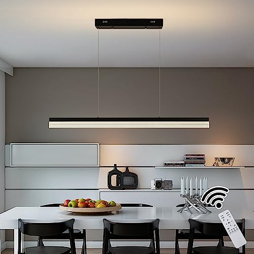Becailyer Moderne LED-Pendelleuchte, dimmbarer LED-Kronleuchter, verstellbare lineare Hängeleuchte für Esszimmer, Küche, Insel, Restaurant (22 W Schwarz)