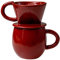 Asayu Japan Set Porte Filtre en Céramique avec Tasse pour Café et Thé, Goutteur Fabriqué au Japon Artisanalement Couleur Rouge, Pour Filtre en Papier Infusion Lente, Set Slow café