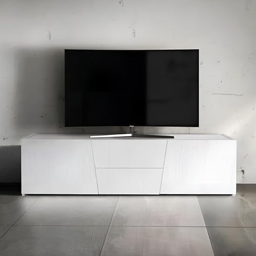 MAR.C.A Design TV-Schrank für Wohnzimmer, Moderne Fichte, gebürstet, Höhe 45 cm, mit 4 Fächern, 165 x 45 cm