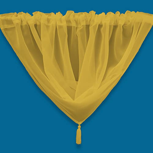 Plain Tasseled Voile Swags Net Curtains Voile Swag Valance Pelmet (Yellow)