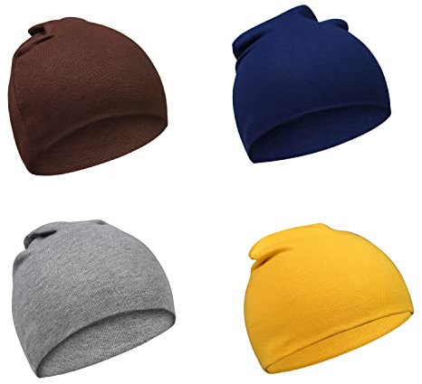 SPTRAMLE Baby Jungen Mützen Hut, 4 Stück, weiche und süße Strickmütze, weiche, doppellagige Mütze für 0–3 Jahre alte Babys, Jungen und Mädchen
