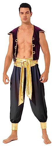 Freebily Herren Araber Prinz Kostüm Flaschengeist Dschinn Kostüm Fasching Nachtclub Mottoparty Rollenspiele Verkleidung für Erwachsene Schwarz L