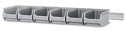 Wandleiste mit 6x Graue Sichtlagerbox 2.0 | HxBxT 7,6x60,5x17,6cm | Wandhalterung, Kleinteileaufbewahrung, Sortimentsboxhalterung