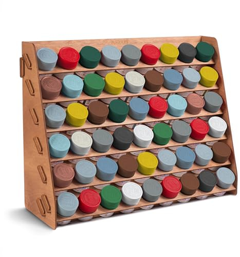 Plydolex Étagère de rangement murale en bois pour peinture Tamiya avec 54 trous pour kit de peinture miniature - 40,6 x 13,2 x 32 cm