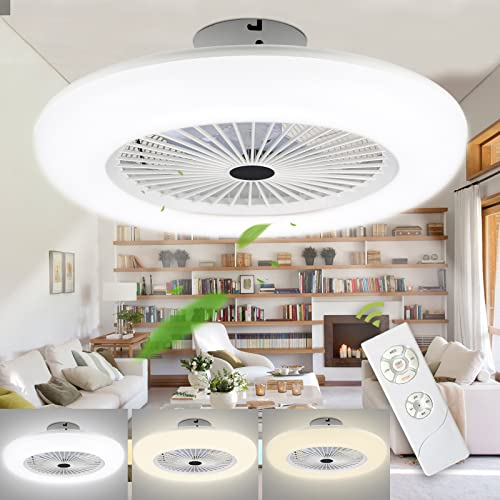 SWANEW Ventilatore da Soffitto con Lampada, 2 pezzi 80W Ventilatori a soffitto con illuminazione e telecomando, Vento e Temperatura del Colore Regolabile LED Fan Plafoniera φ55cm