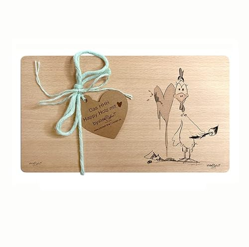 Holzbrettchen mit Motiv Huhn, Pinsel und Herz - Frühstücksbrett mit Gravur - Vesper Brotzeitbrett personalisierbar - Geschenkidee - von zAcheR-fineT