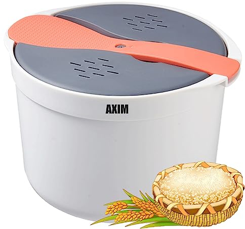 AXIM Rice Cooker for Microwave,2 L Rice Maker Microwave Pasta Cooker,Microwave Cooker Steamer with Strainer,Dishwasher Safe (Orange)