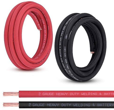 Shirbly 2 Gauge Battery Cable, 3 Meters Red + 3 Meters Black 2 AWG Pure Copper Wire Welding Cable, for Automotive, Battery, Solar, Marine and Generator