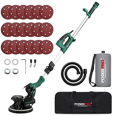 POSENPRO Levigatrice per muro telescopica, 810 W, diam. Platorello 215mm, impugnatura telescopica, attacco per aspiratore, incl. 18 carte abrasive