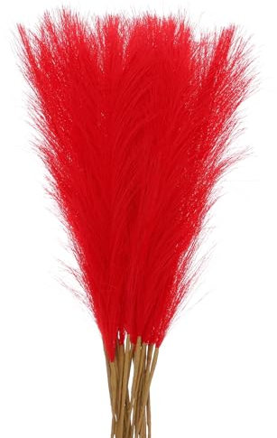 sourcing map 25Pcs Faux Pampas Grass,21/55cm Fluffy Fake Pampas Grass Decor Tall Artificial Pampas Grass for Living Room Party Wall Vase Wedding Decoration,Red