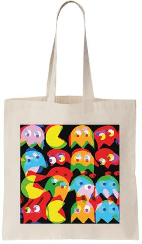 pacman artwork Canvas Tote Bag/Canvas Tasche mit Grafik pacman, Natural