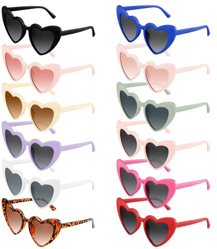BOUBONI 6/12/24/48 Brillen Herz-Sonnenbrillen Vintage-Herzform Brille Bachelorette Sonnenbrillen für Damen Hochzeitsfeier (12, Multicolor)