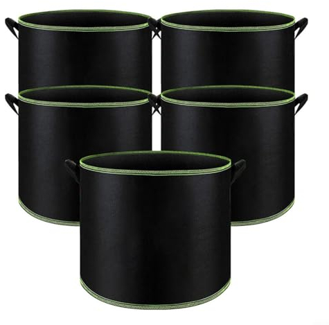 CNANRNANC Lot de 5 pots de fleurs ronds en tissu - 3 à 12 gallons - Noir - 26,4 l