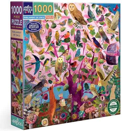 eeBoo PZTOWL Eule Parliament of Owls recyceltem Karton – buntes Puzzle 1000 Teile – Maße 58,5 cm