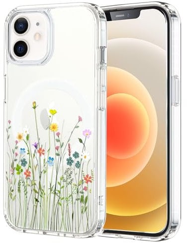 Unov Hülle Kompatibel mit iPhone 12 iPhone 12 Pro Hülle klar Transparent Kompatibel mit Magsafe Geprägtes das Muster Stoßfest rutschfest Schlanke Schutzhülle (Blumen Blumenstrauß)