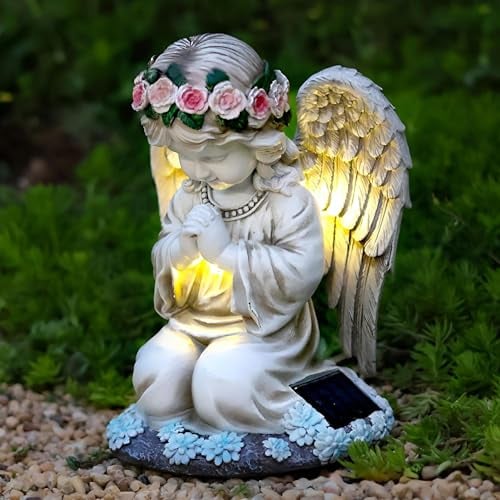 Syfunlv des LumièRes Solaires Anges,LumièRe Solaire d'ange Priant,Ip44 éTanche,DéCoration De Jardin ExtéRieur De CimetièRe 6~12 Heures,Figure De Jardin d'ange Solaire20,5 Cm × 15,5 Cm × 14 Cm.