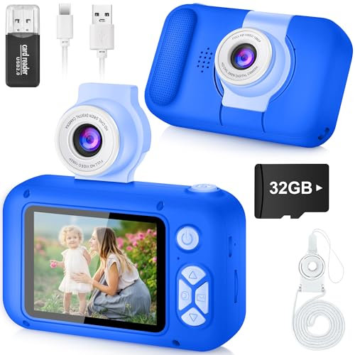 ARNSSIEN Appareil Photo Enfant Filles et Garçons de 3 à 12 Ans, Appareil Photo pour Enfant avec Objectif Pivotant 180° et Écran IPS 2,4 Pouces,Cadeau d'anniversaire ou Fête,Carte de 32GB,X101