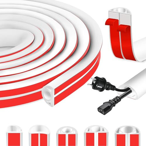 Kabelkanal Weiß Selbstklebend Kabel Verstecken Wand Kabelbrücke Boden D30mm x 2M Klein Kabelabdeckung Halbrund Kabelschacht Fußboden PVC Flexibler Bodenkanal Flach für Kanalschutz