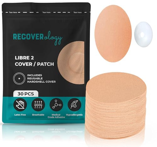 Freestyle Libre 2 Sensor Covers | Waterproof Adhesive Patches for CGM | Pack of 30 with 1 Reusable Hardshell Cover | Breathable & Sweatproof Suitable for Sensitive Skin | Tan Colour | Libra 2 Covers
