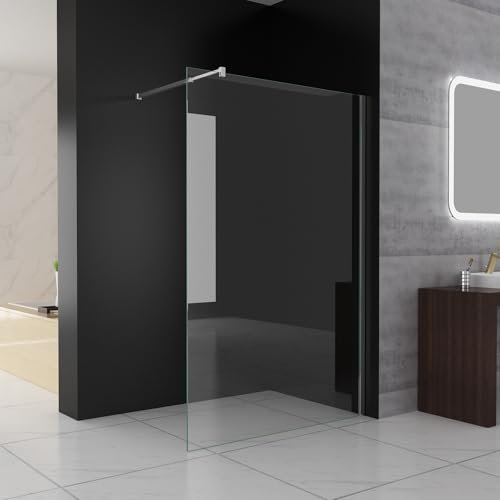 MIQU Duschwand für Dusche 80 x 195 cm Duschscheibe, 8 mm Dickes ESG NANO Klares Glas Duschwand mit 75-125 cm Stabilisator, Walk in Duschabtrennung Duschtrennwand für Bad, WC, Badezimmer