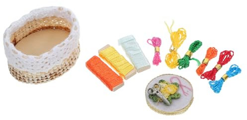 HEMOTON Miniatur-Stickerei-werkzeugkorb Für Puppenhäuser Mini-hausbausatz Mit Zubehör Tiny House Accessoires Mini-nähset Puppenhaus-Dekoration