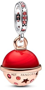 Pandora Moments Planet Mars Murano & funkelnder Charm-Anhänger aus Sterling Silber mit Rosévergoldeter Metalllegierung, Kompatibel Moments und ME Armbänder, 782433C01