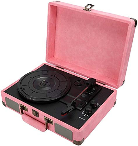 Bluetooth Portable Suitcase Record Player 33/45/78 RPM Record Holder 3+Speed+Turntable Record Player Turntable Vinyl Record Player-Pink Recorder