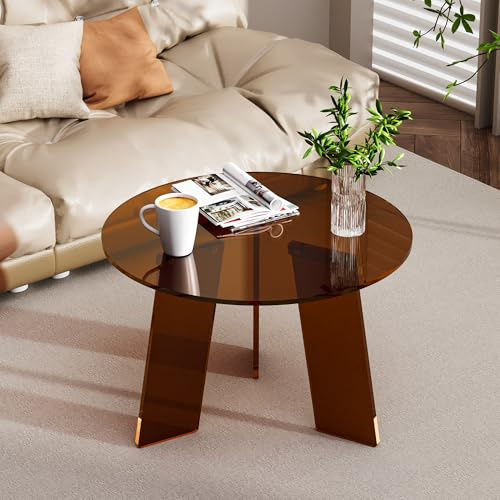 Dewrhiixe Rund Acryl-Couchtisch, klarer Kreis, Moderner Lucite Beistelltisch für Wohnzimmer, Schlafzimmer, Büro (Dunkelbraun, 60×60×40 cm)