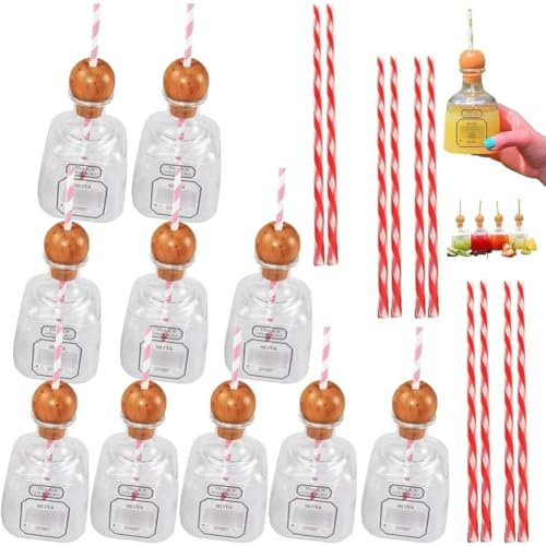 Patron Wiederverwendbare Becher mit Strohhalm, Mini-leere Tequila-Flaschen, leere Flasche for Getränke, 13 oz Acryl-Kunststoff-Tequila-Plastikflaschen for Champagner, Wein, Alkohol, Partygeschenke, Ho