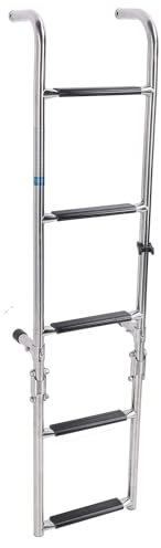 Boat Ladder, Marine Pontoon Boat 5 Step Folding Boarding Ladder, Pontoon Boat Ladder, Stainless Steel Boat Boarding Ladder with Wide Pedal Hand Railing for Marine Boats & Yachts