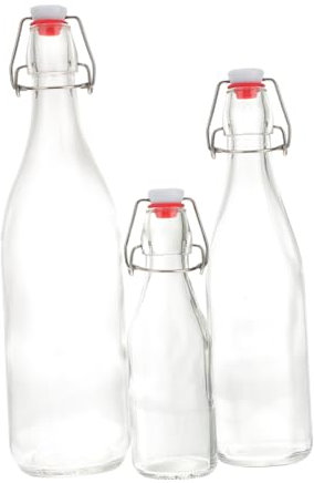 OUNONA Bouteille en Verre Polyvalente 3Pcs avec Couvercle Bouteille de Boisson Multifonctionnelle pour Stockage et Décoration pour Maison et Magasin