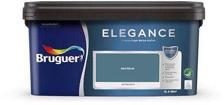 Bruguer Elegance Pintura Monocapa Extra Mate para Paredes y Techos, Interior y Exterior protegidos, Ultra Lavable, Resistente al Desgaste y Manchas, Con conservante Antimoho, Azul Naval 4 L