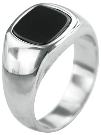Calefee Ring Schlicht Damen Eheringe, Verlobungsring Herren mit Gravur Edelstahl Siegelring Breit 12 mm Quadratische Form mit Schwarzem Stein, gr. 70