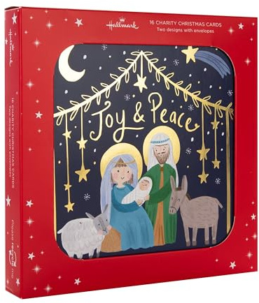 Hallmark Charity Christmas Cards, Nativity and Advent Designs, 16-Pack | Measures 16cm by 16cm, Gold Foil Details and Lettering, White Envelopes Included, Fully Recyclable, Contemporary Style