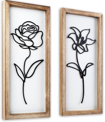 DETENE 2 Stück Holz Boho Wand Deko Vintage Deko Holz Wohnzimmer | 3D Blumen Wanddekoration Modern für Wohnzimmer Schlafzimmer Bauernhaus Kindergarten