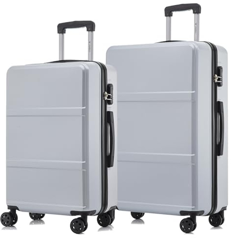 YONSLY Trolley Reisekoffer Suitcase Set, Rollkoffer Handgepäck, Kofferset, Gepäckset Hartschalenreisekoffer mit 4 Rollen 360°, Zahlenschloss, Weicher Gummigriff (2er Set, L&XL, Silber)