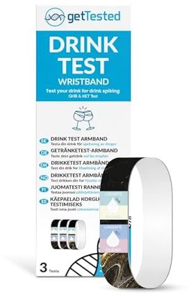GetTested DrinkTest Armband für GHB- und Ketamin-Erkennung, tragbare Getränketeststreifen, schnelles und einfaches Test-Set zur Verhinderung von Getränken, 3er-Pack