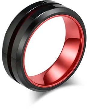 Ayoiow Edelstahl Ring Herren Breit, Herrenring Breit Edelstahl Mann Zweifarbig mit Rille Kein Edelstein Schwarz Rot Größe 65 (20.7)