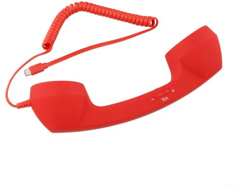 Cornetta USB-C in stile retrò: ricevitore telefonico con cavo per smartphone, tablet, computer, connessione audio trasparente, senza batteria necessaria, 23 x 7 x 6 cm, bianco (rosso)
