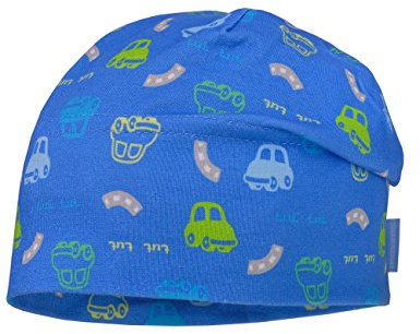 maximo Baby-Jungen Beanie Jersey Mütze, Mehrfarbig (Blaues Azur-Jasmingrün-Autos 85), 45