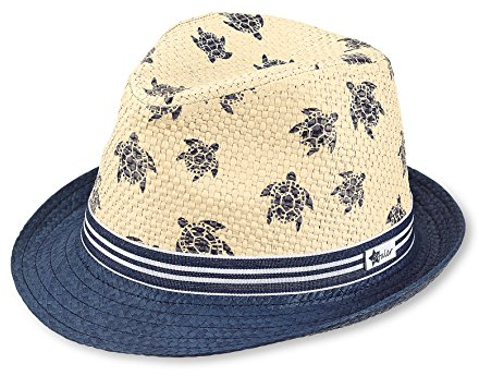 Sterntaler Strohhut Schildkröte - klassischer Sonnenhut mit allover Schilkröten Print - UV-Schutz 50+ Sommerhut - Jungen Strandkappe - Baby und Kinder Kopfbedeckung - sand, Größe 47