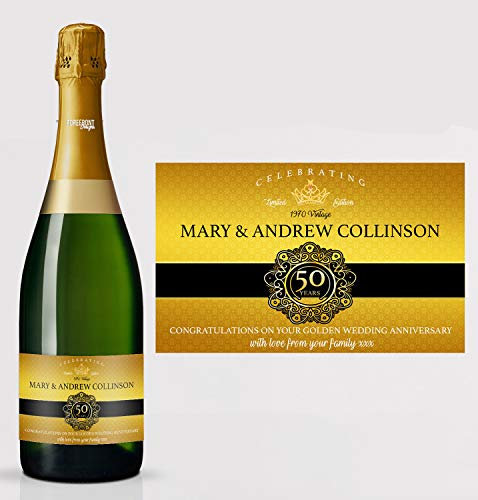 forefrontdesigns Personalised Champagne Bottle Label - Custom Champagne Label Bottle Sticker, Perfect for Weddings, Anniversaries, Birthdays & Gifts - Premium Customisable Prosecco Sticker