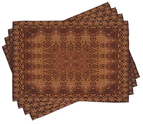 ABAKUHAUS Manteles Individuales Vintage, Encaje, Tela Lavable, decoración de Mesa de Cocina, impresión Digital, Naranja y marrón