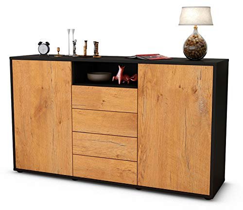 Stil.Zeit Sideboard Donnice, Korpus anthrazit matt, Front Holz-Design Eiche (136x79x35cm) Push-to-Open Technik & Leichtlaufschienen