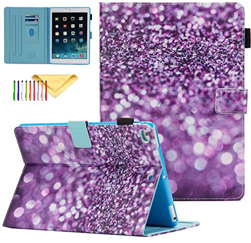 iPad 6th/5th Case 2018/2017, iPad Air 2/1 Case, Uliking Protective Cases with Auto Sleep/Wake & Magnet Buckle & Pen Holder Stand Smart Cover Fit iPad 9.7 Inch 2018/2017, Air 2/1, Purple Glitter