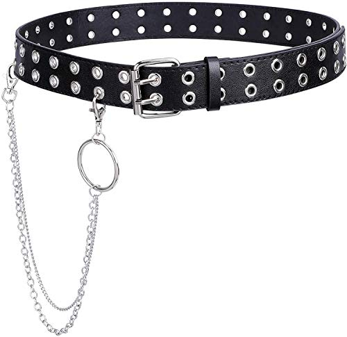 JasGood Punk Gürtel mit Kette und Nietengürtel für Damen und Herren - Doppelloch Gürtel mit Punk Style Cosplay Hip Hop Rock und Gothic-Outfits
