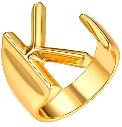 FOCALOOK Damen Buchstabe K Ring verstellbar 18k vergoldet Initiale goldenfarbiger Offener Ring Knöchel Ring Finger Ring Modeschmuck Accessoire für Party Cocktail Hochzeit