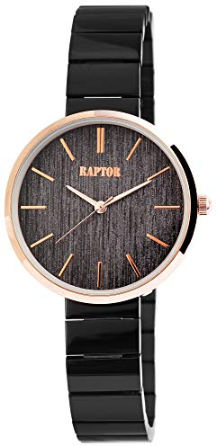 Raptor Damen-Uhr Edelstahl Armband Faltschließe Glitzer Analog Quarz RA10166 (schwarz/anthrazit)