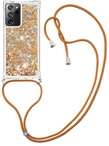 MRSTER Handykette Kompatibel mit Samsung Galaxy Note 20 Ultra, Glitzer Flüssig Bewegende Treibsand Handyhülle mit Necklace mask Lanyard Schutzhülle für Galaxy Note 20 Ultra. LP Love Gold